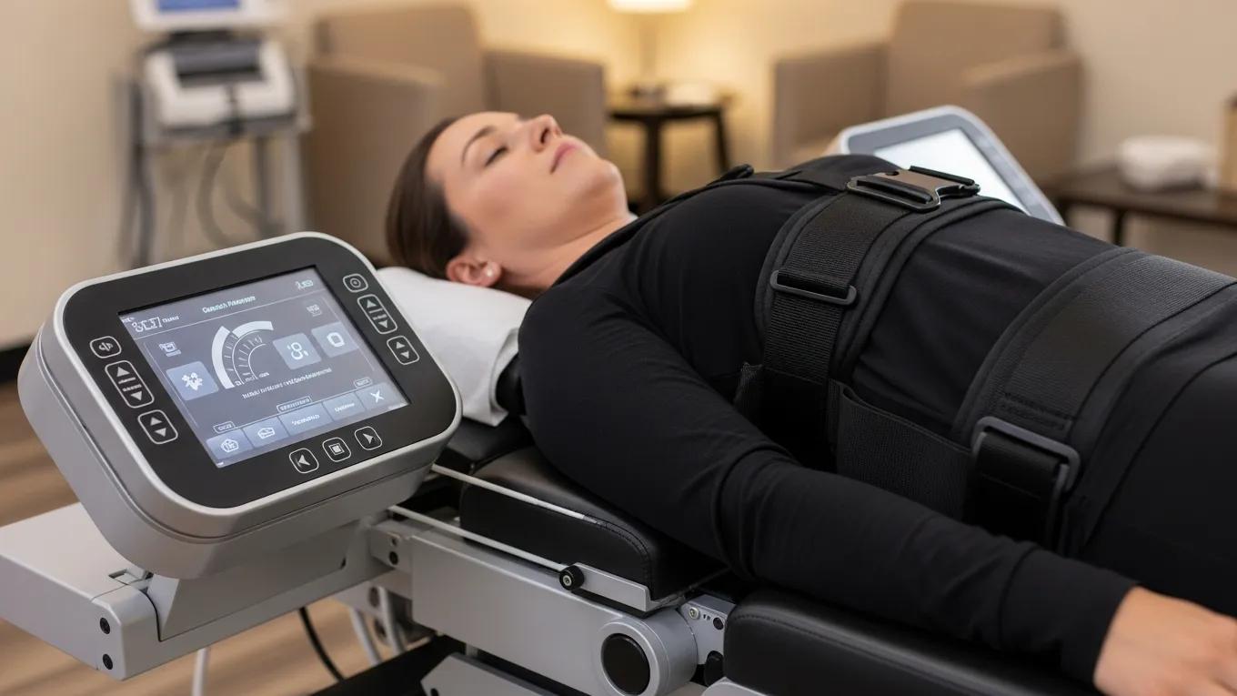 Spinal decompression therapy machine in use, illustrating advanced non-invasive treatment for neuropathy