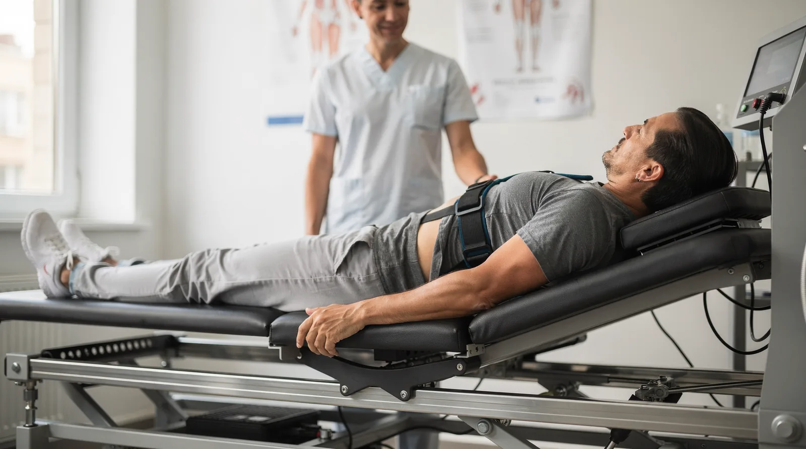 Nonsurgical spinal decompression is a form of motorized traction that addresses bulging or herniated discs