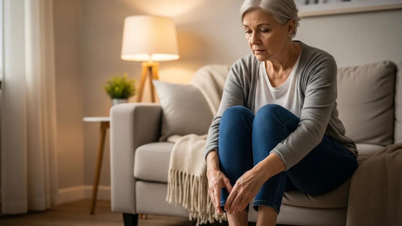 Person reflecting on neuropathy symptoms in a cozy home setting