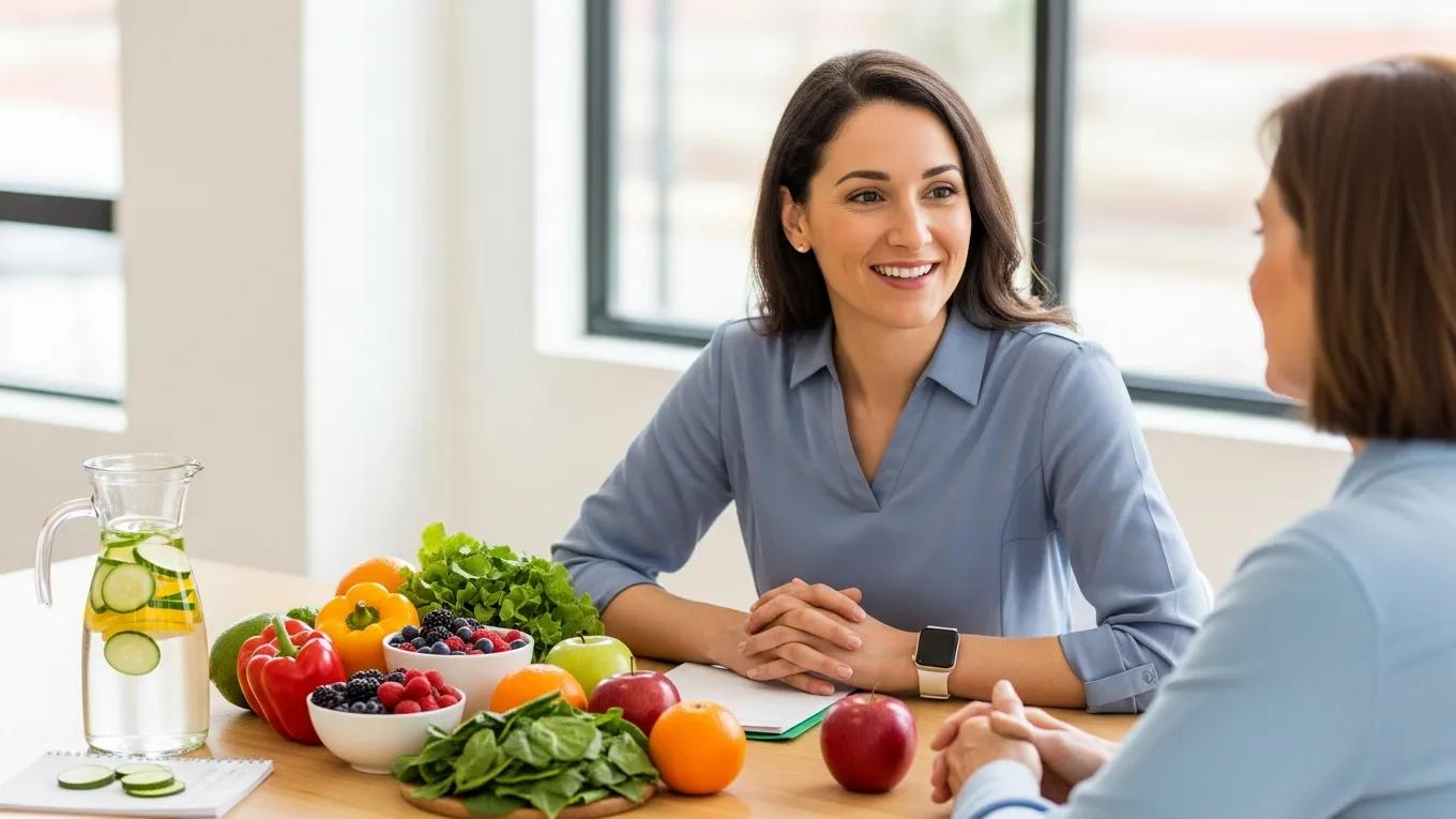 Nutritionist guiding a patient on healthy eating, supporting neuropathy treatment and recovery