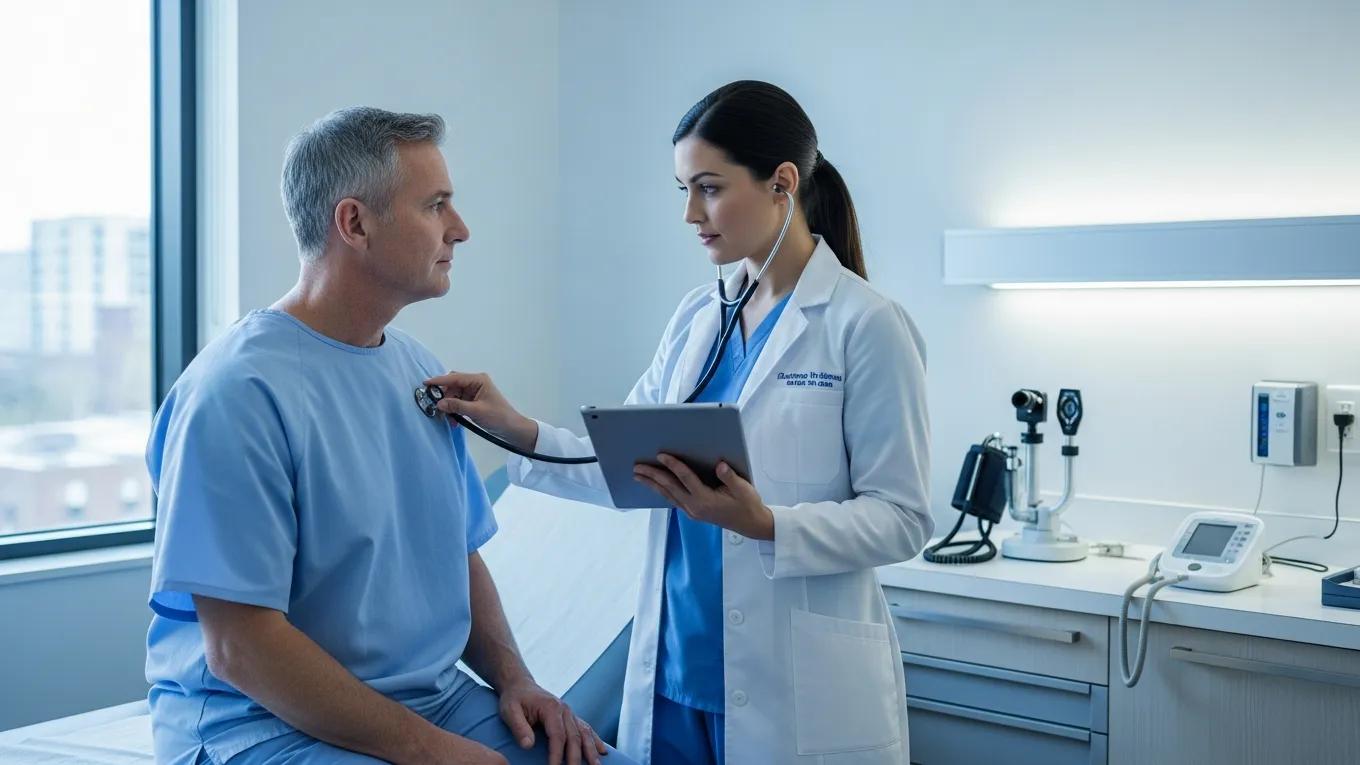 Healthcare provider performing a diagnostic evaluation on a patient in a modern medical facility