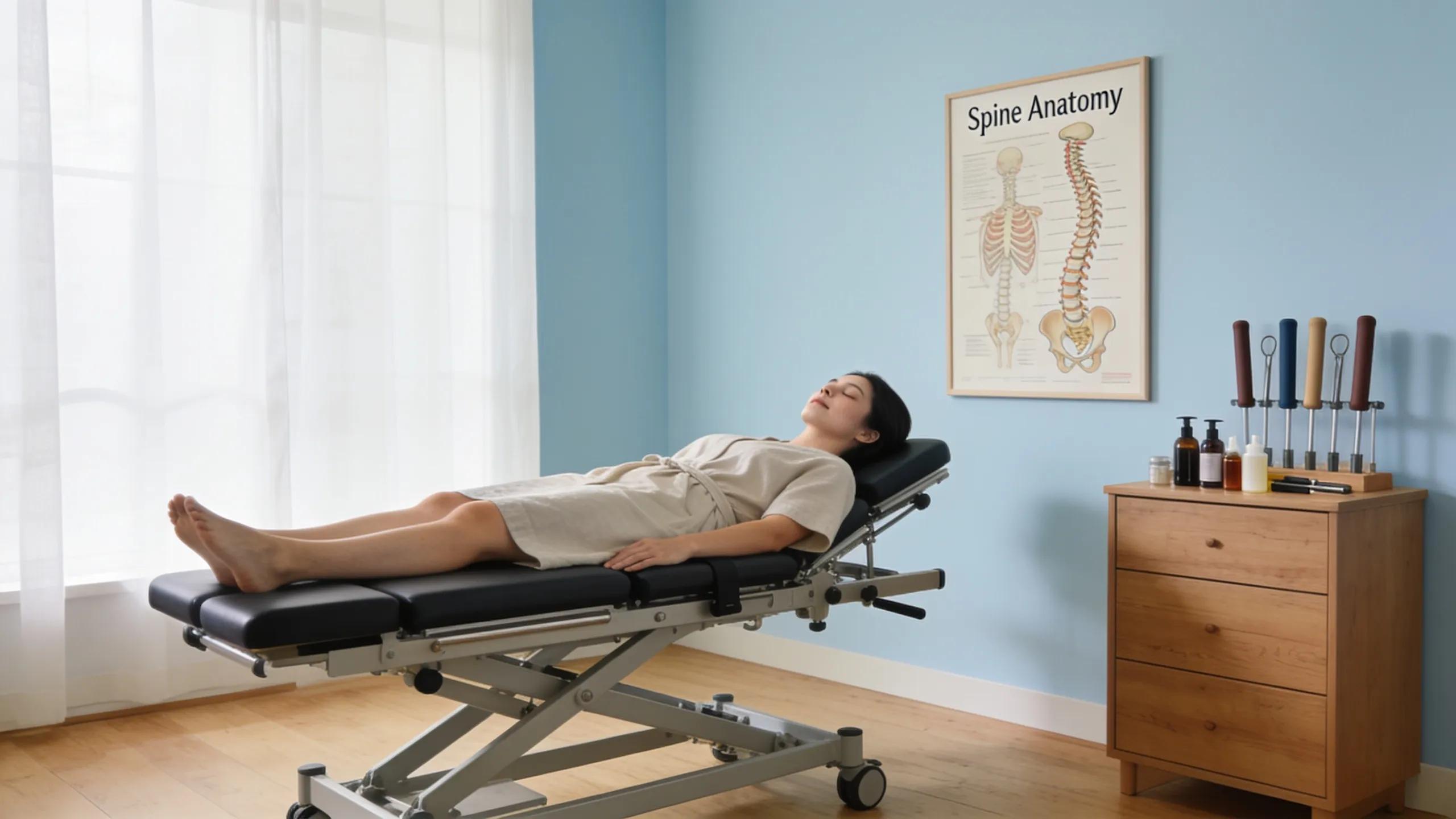 Chiropractic clinic with a patient receiving spinal decompression therapy, highlighting non-invasive back pain relief methods