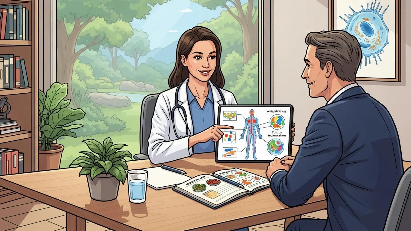 Illustration of lifestyle consultation focusing on weight management and its importance in regenerative medicine