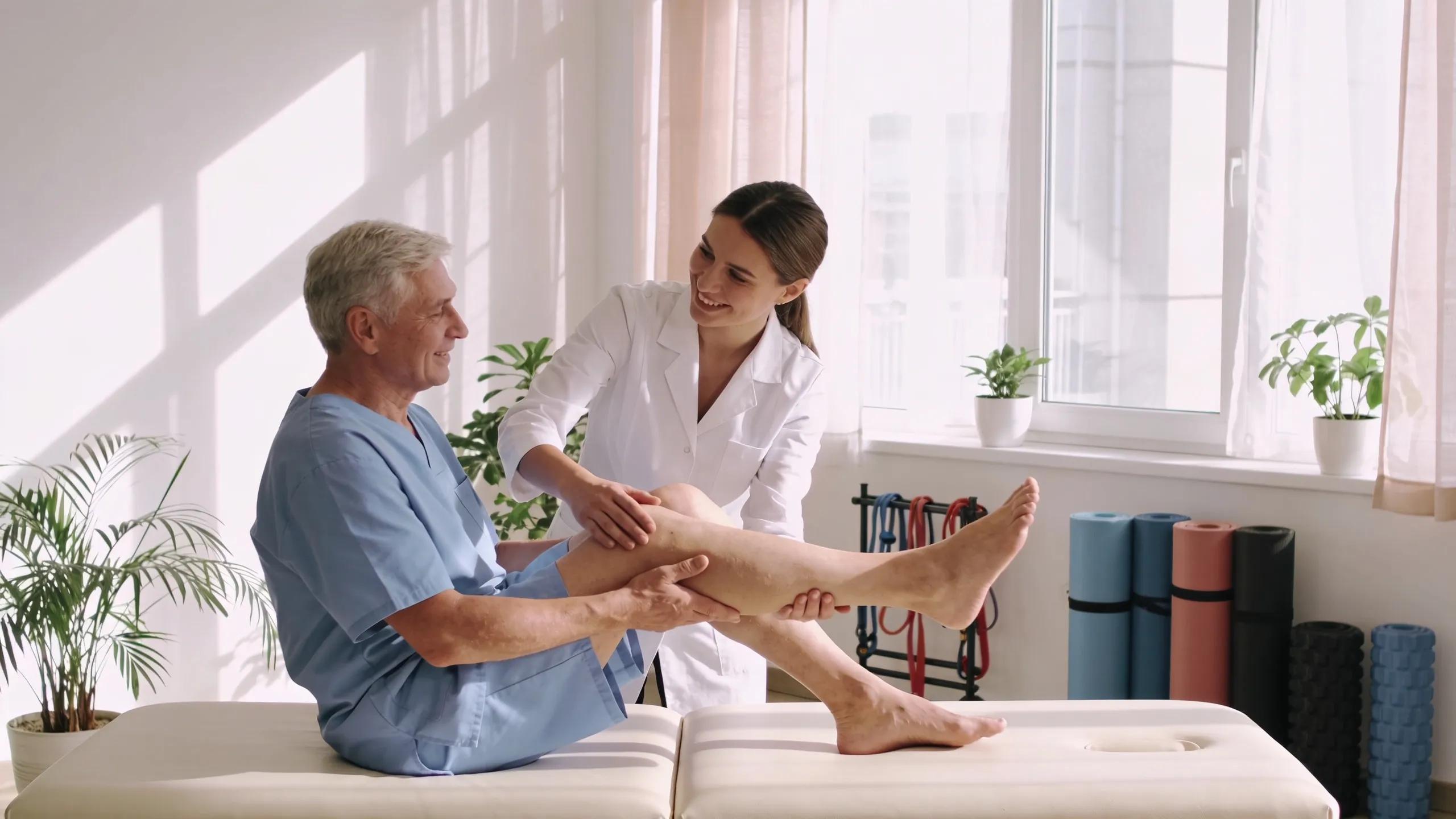 Patient participating in a physical therapy session post-spinal decompression therapy, showcasing recovery and support