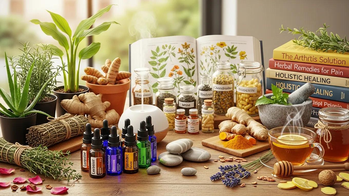 Collection of natural remedies and therapeutic products designed for joint pain relief in a wellness context