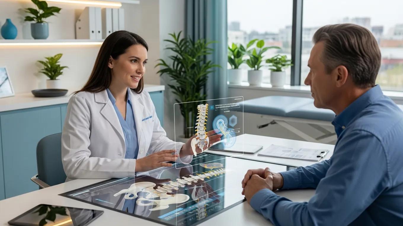 Healthcare provider discussing regenerative medicine options with a patient in a modern clinic