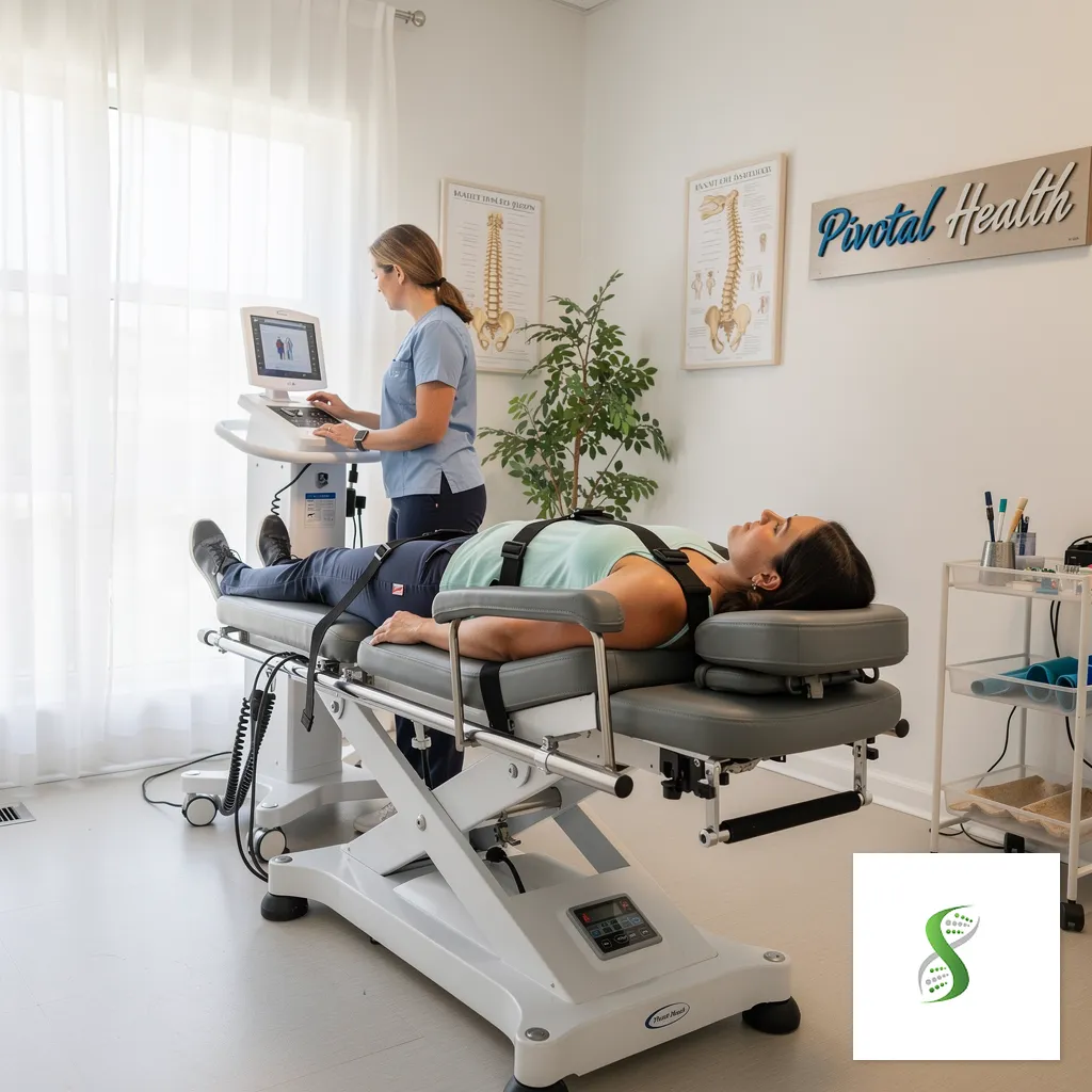 Patient receiving non-surgical spinal decompression therapy on a treatment table