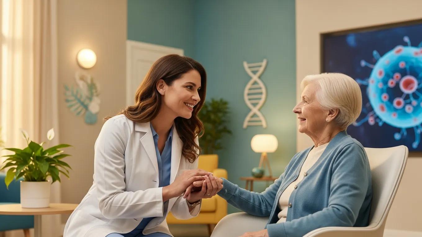 Healthcare professional engaging with a patient in a serene and welcoming regenerative medicine clinic