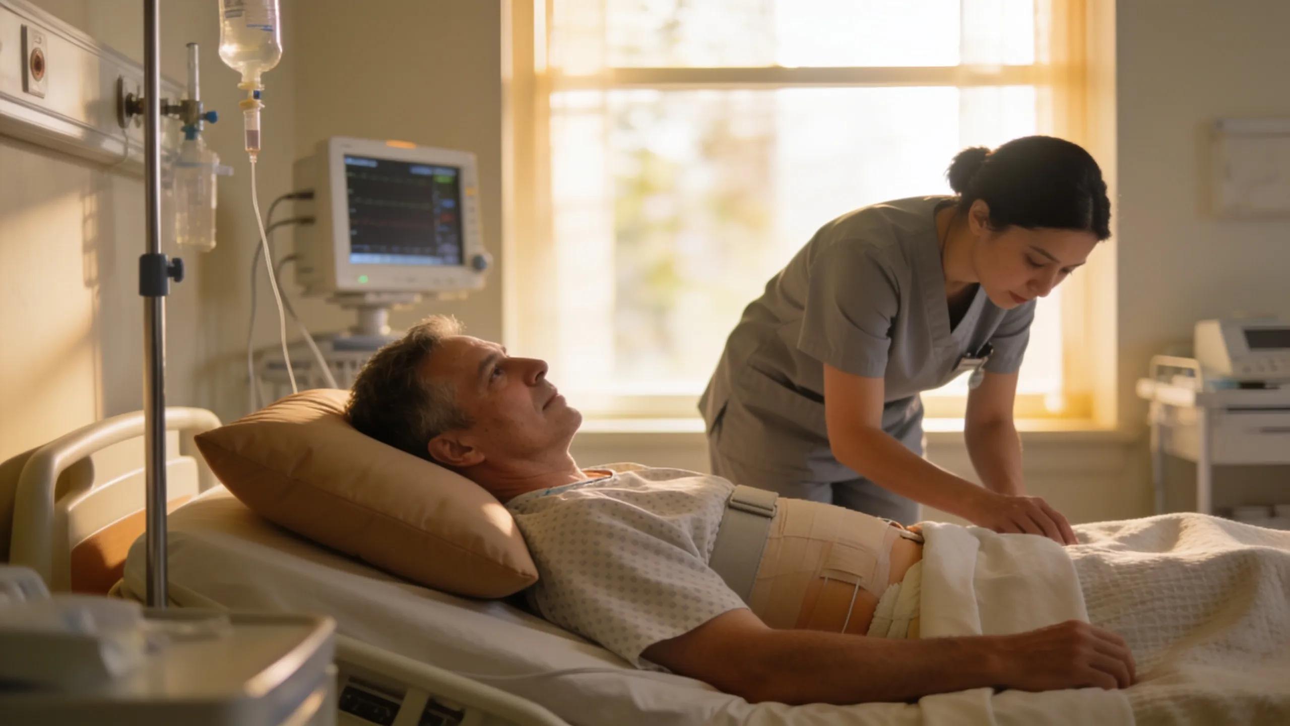 Patient in recovery after traditional back surgery, showcasing common experiences and the healing process