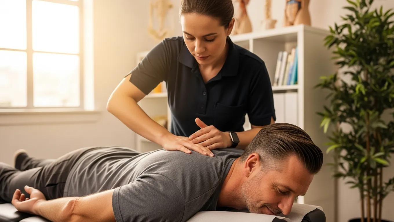 Chiropractor adjusting patient in a healing environment, emphasizing the integration of chiropractic care with regenerative medicine
