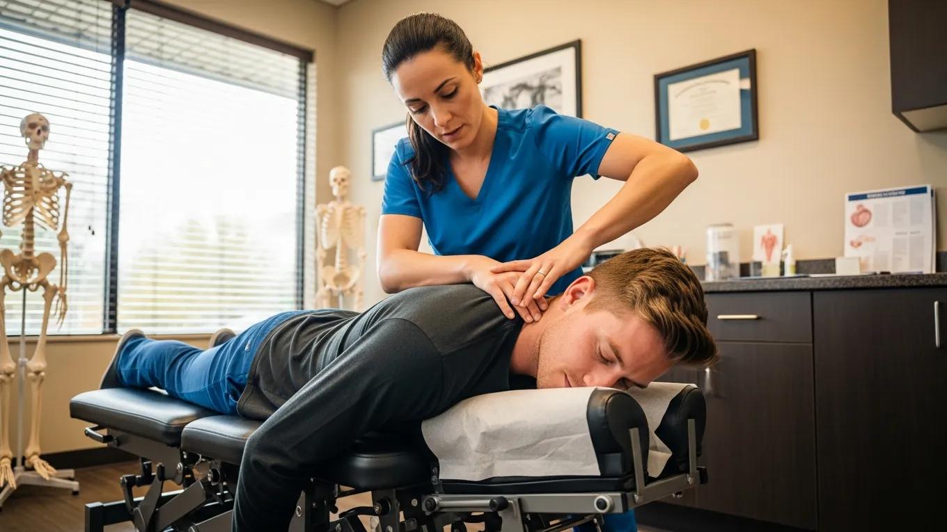 Chiropractor performing an adjustment on a patient to alleviate neuropathy symptoms
