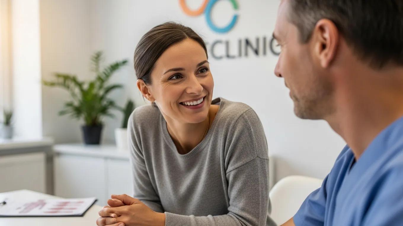 Patient sharing a positive testimonial about regenerative medicine treatment with a practitioner