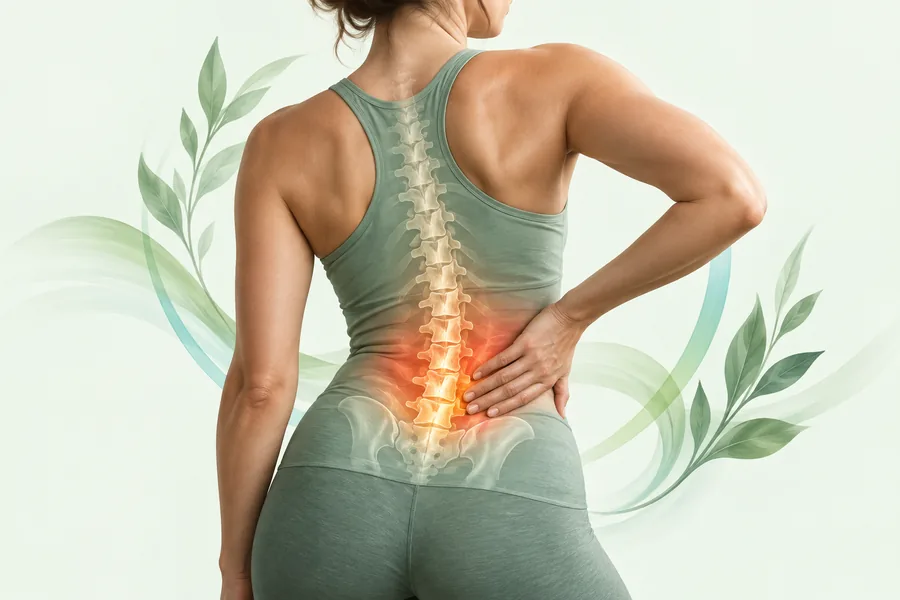 Illustration of lower back discomfort and the lumbar spine