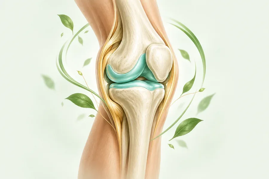 Illustration of knee joint structures and cartilage